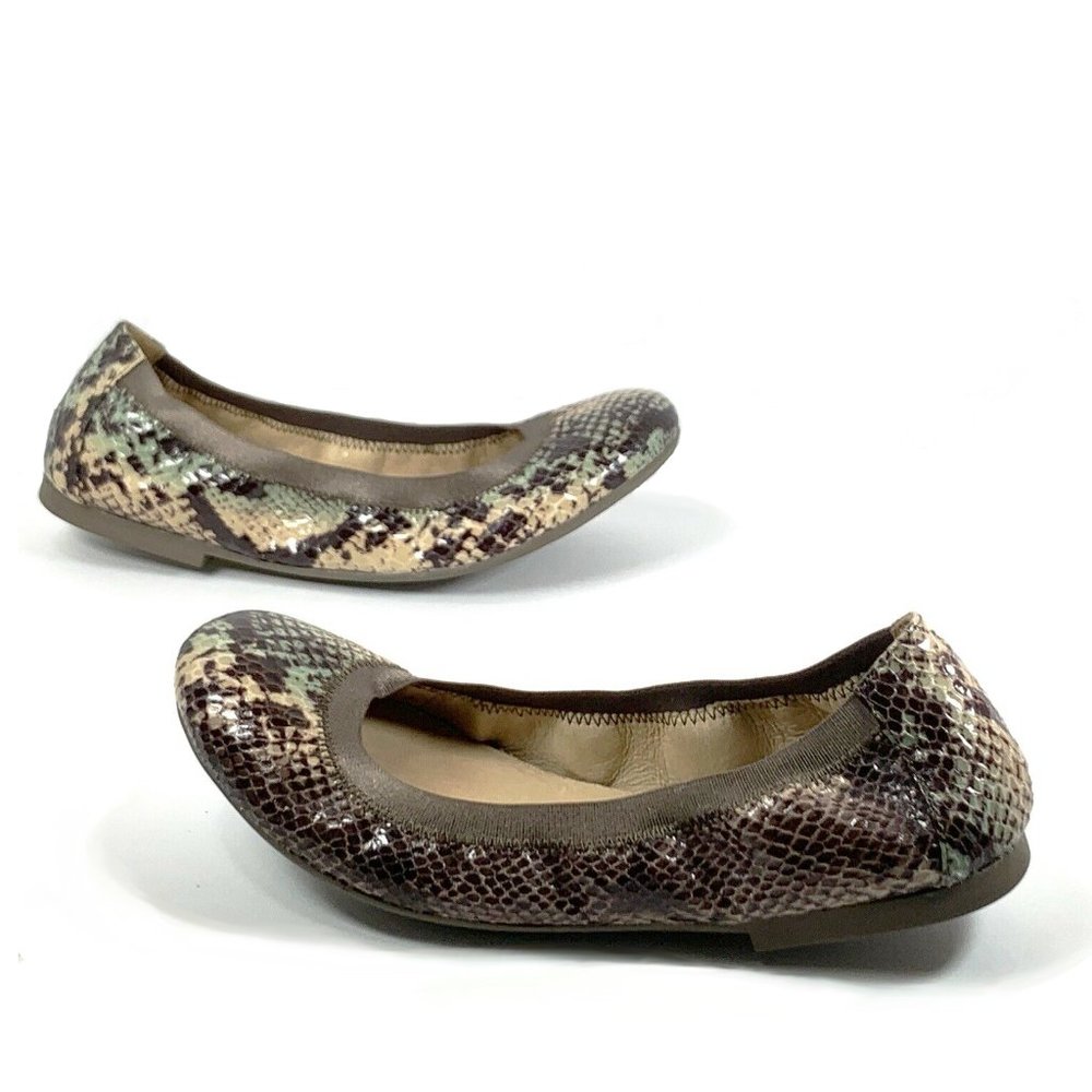 NEW Bussola Women Vassa Pitone Earth Leather Snakeskin Print Ballet Comfort Flat